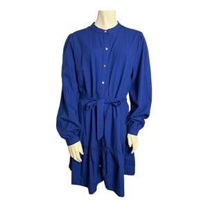 Draper James RSVP Striped Long Sleeve Buttoned Shirt Dress Blue Women's L Casual